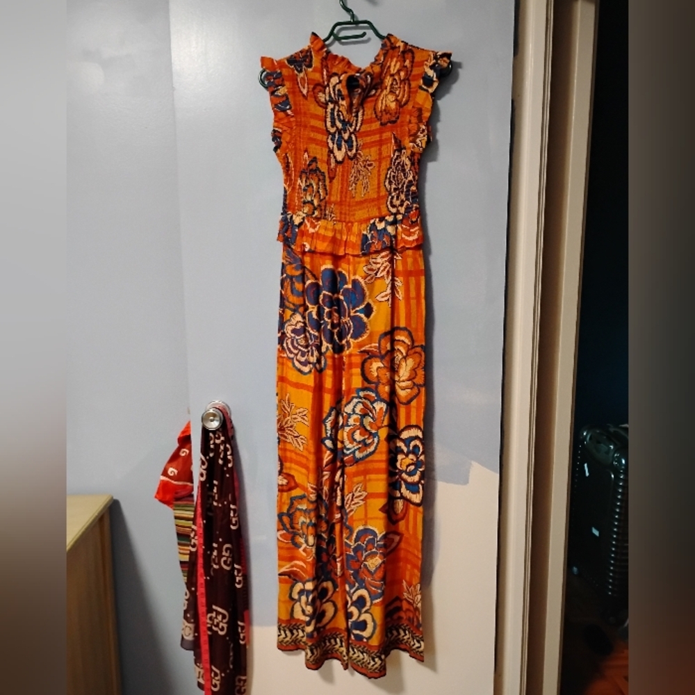 FARM RIO Multicolor Smocked Wide Leg Jumpsuit XS - Picture 8 of 11